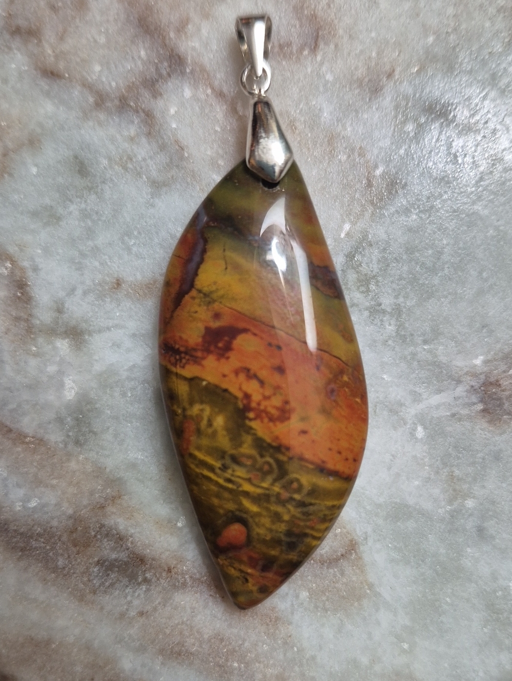 Red Ocean Jasper Leaf Shaped Pendant/Necklace- 925 Sterling Silver